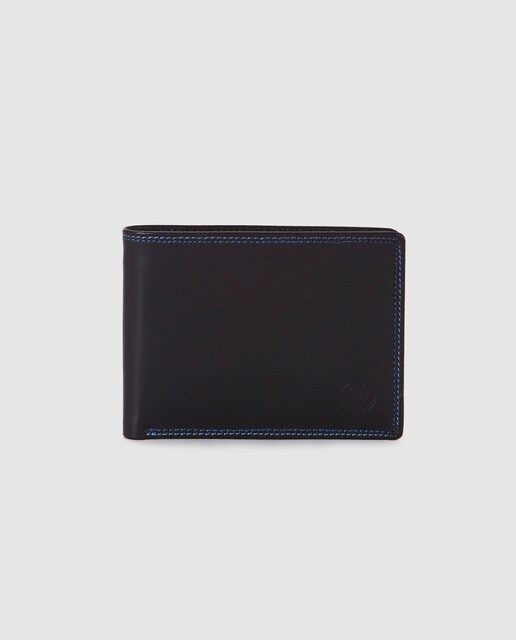 Cartera de hombre Bellido de piel en negro con detalles en azul