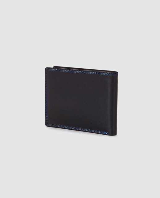 Cartera de hombre Bellido de piel en negro con detalles en azul