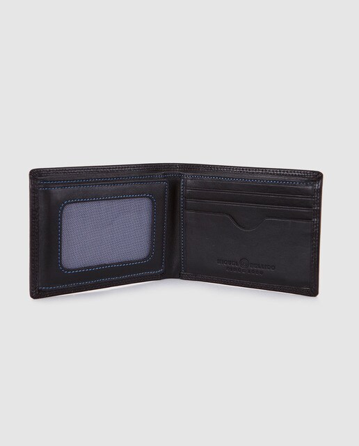 Cartera de hombre Bellido de piel en negro con detalles en azul