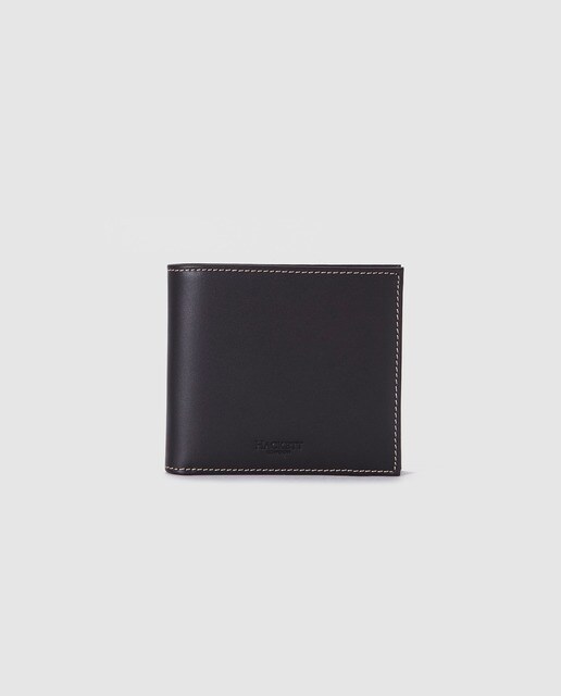 Cartera de hombre Hackett de piel en negro con monedero