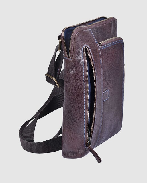 Bandolera de hombre Miguel Bellido de piel marrón con cremallera