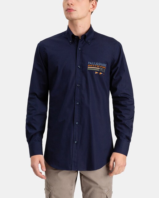 Camisa de hombre Paul & Shark regular lisa azul