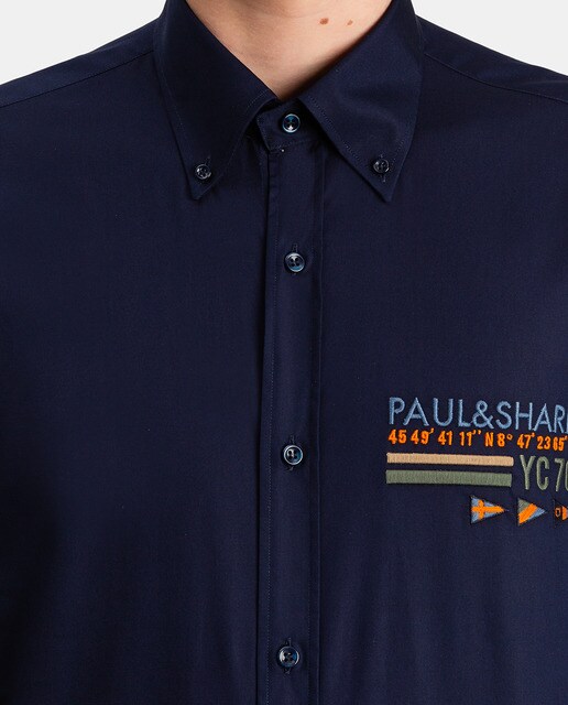 Camisa de hombre Paul & Shark regular lisa azul