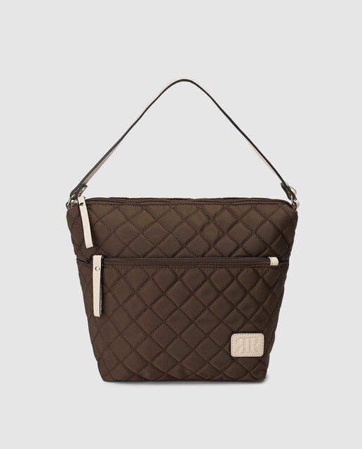 Bolso de hombro pequeño acolchado Piel Morena de nylon en marrón con cremallera