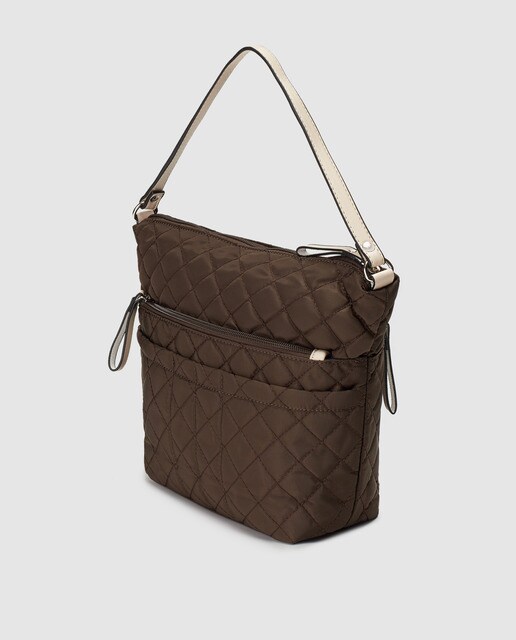 Bolso de hombro pequeño acolchado Piel Morena de nylon en marrón con cremallera