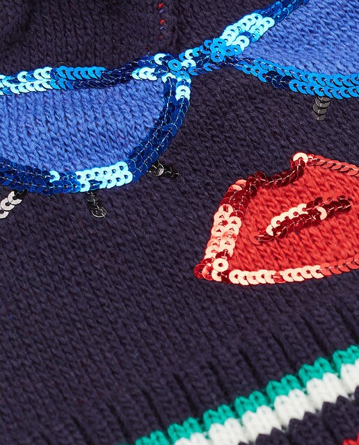 Gorro de mujer Esprit de punto en azul marino con pompón XL