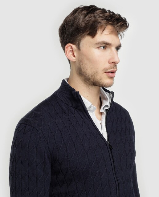 Chaqueta de punto de hombre Dustin azul con cremallera