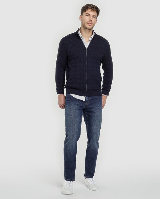 Chaqueta de punto de hombre Dustin azul con cremallera