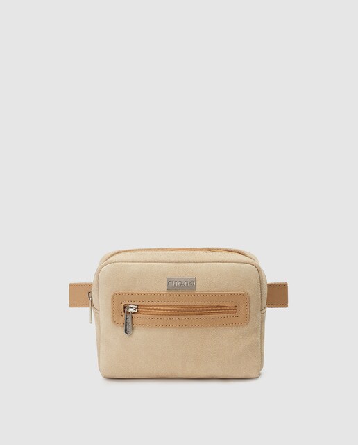 Riñonera de mujer Ruano de serraje beige con cremallera