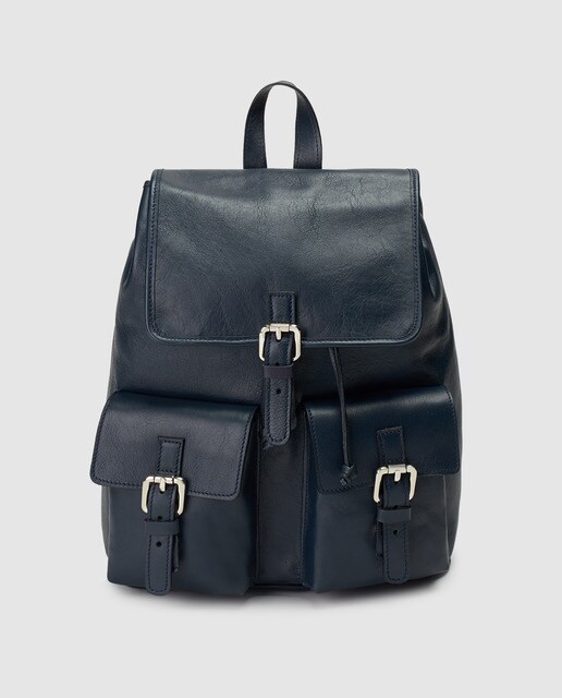 Mochila de mujer Ruano de piel en azul marino con hebillas