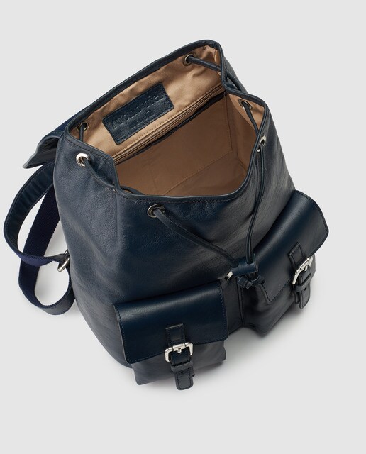 Mochila de mujer Ruano de piel en azul marino con hebillas