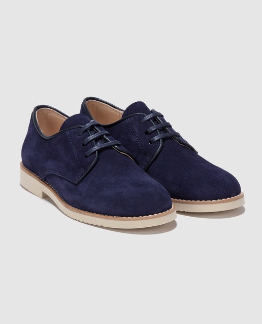 Zapatos de cordones de niño Tizzas en serraje de color azul marino