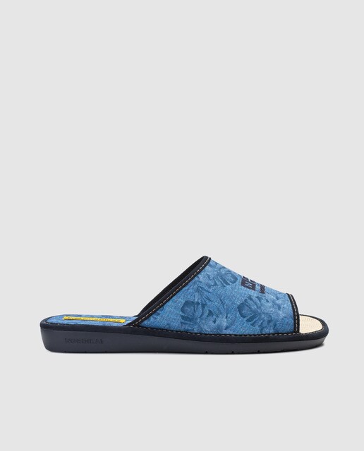 Zapatillas de casa de hombre Nordikas de color azul con estampado de flores