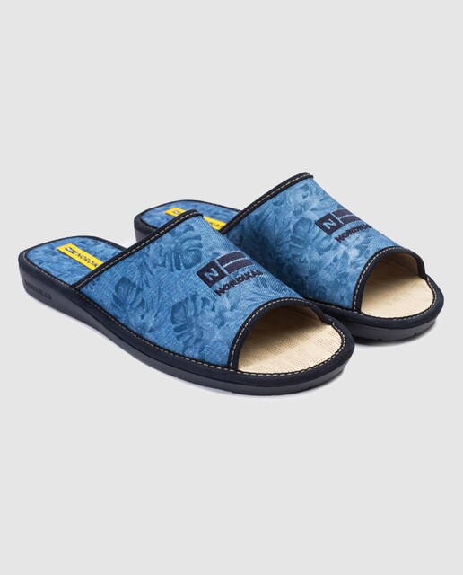 Zapatillas de casa de hombre Nordikas de color azul con estampado de flores