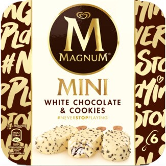 Magnum Mini Gelado de Chocolate Branco e Cookies Pack 6 embalagem 55 ml