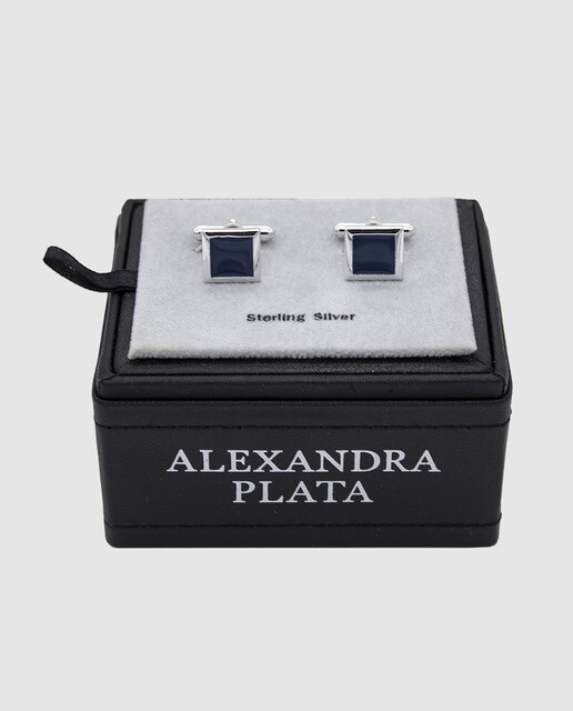 Gemelos de hombre Alexandra Plata de plata con esmalte azul