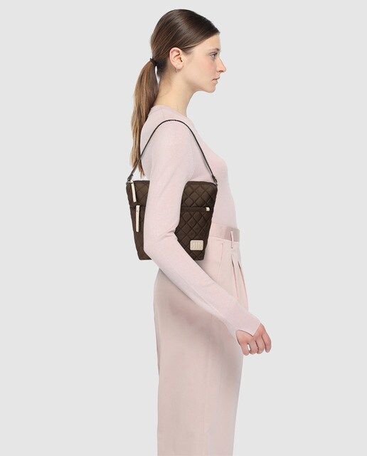 Bolso de hombro pequeño acolchado Piel Morena de nylon en marrón con cremallera