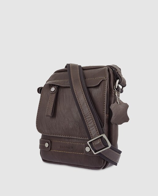 Bandolera mediana de hombre El Potro de piel en marrón oscuro