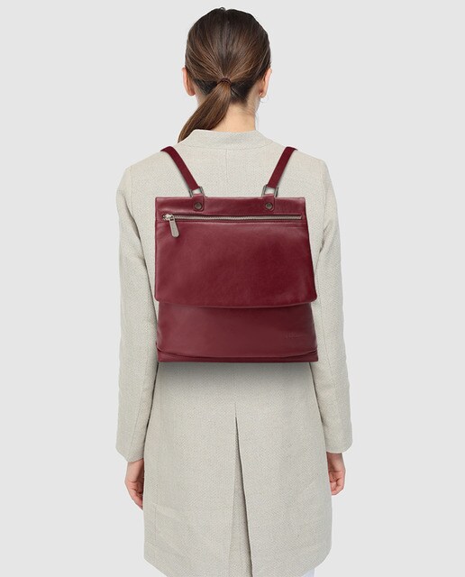 Mochila de mujer Ruano de piel burdeos con cremallera