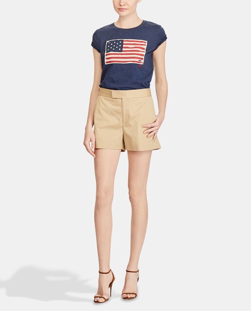 Camiseta de mujer Polo Ralph Lauren en azul con bandera en delantero