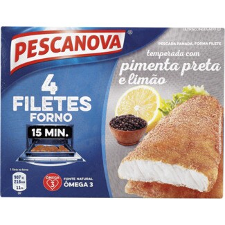 Pescanova 4 Filetes de Pescada Panada com Pimenta Preta e Limão embalagem 400 g