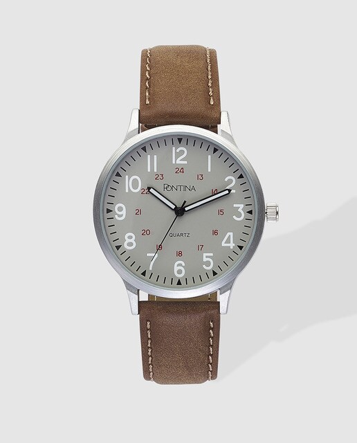 Reloj de hombre Pontina símil piel marrón