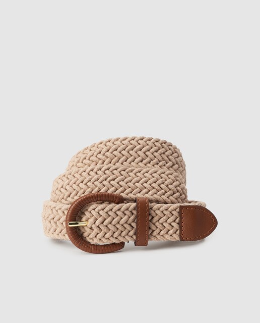 Cinturón de mujer trenzado en beige con detalles a contraste
