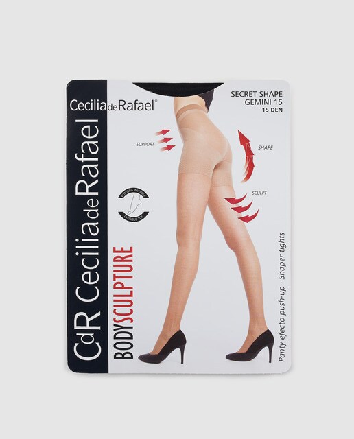 Collants de mulher Secret Shape Gemini com calções redutores moldadores push-up pretos