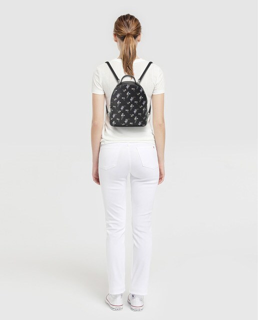 Mochila mini de mujer El Corte Inglés en negro con print de flores