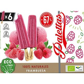 Palettas Gelado de Framboesa Pack 6 sem Glúten e sem Lactose Biológico embalagem 60 ml