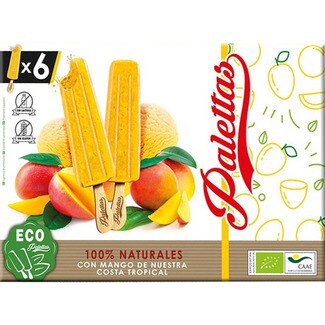 Palettas Gelado de Manga Pack 6 sem Glúten e sem Lactose Biológico embalagem 60 ml