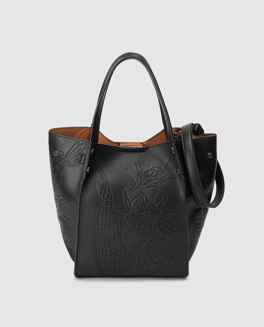 Shopping pequeño El Corte Inglés en negro con grabado floral