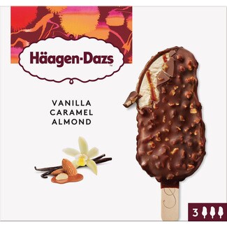 Haagen-Dazs Gelado de Baunilha, Caramelo e Amêndoas Pack 3 embalagem 80 ml