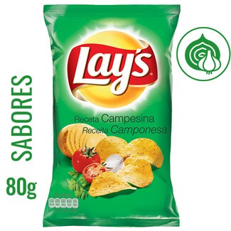 Lay's Receita Camponesa Batatas Fritas Lisas com Sabor sem Glúten embalagem 80 g
