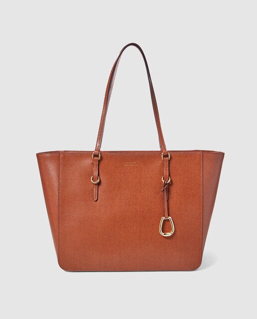 Tote Lauren Ralph Lauren de piel en marrón con cremallera