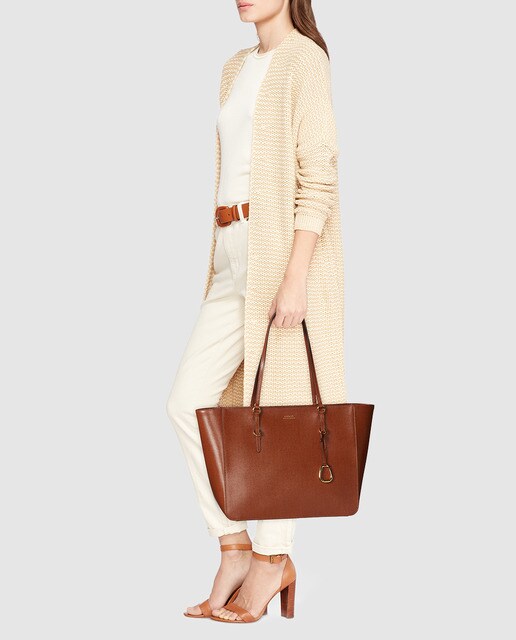 Tote Lauren Ralph Lauren de piel en marrón con cremallera