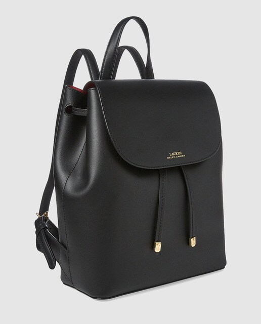 Mochila de mujer Lauren Ralph Lauren de piel en negro con el interior rojo