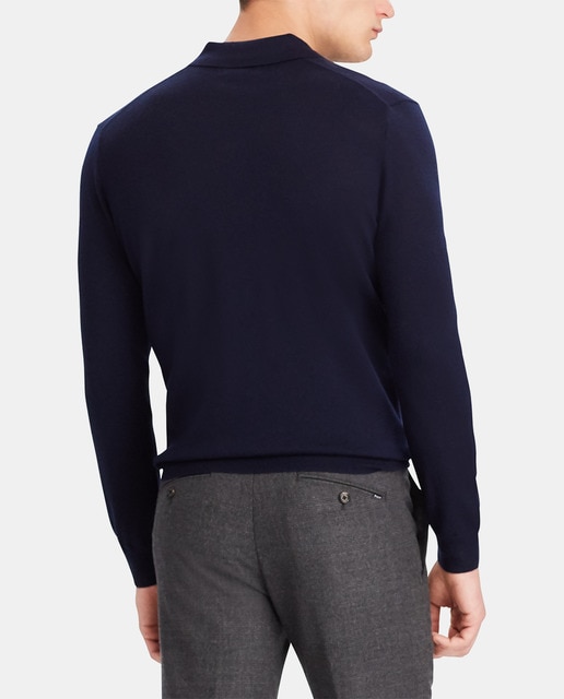 Jersey de lana fina merino de hombre Polo Ralph Lauren azul con el cuello polo