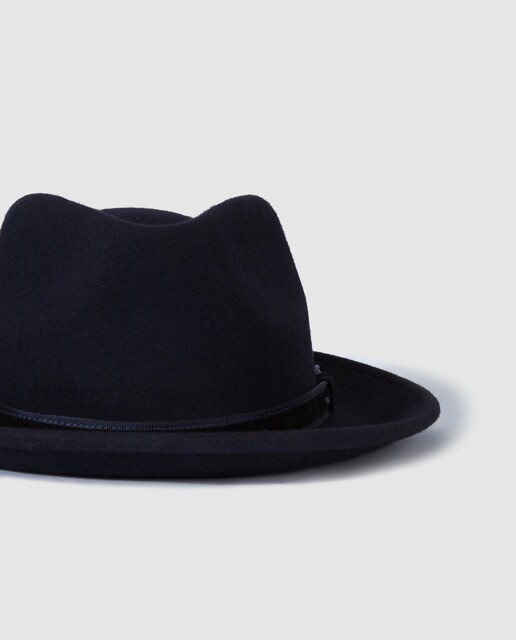Sombrero de ala ancha en lana azul marino