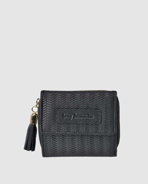 Cartera pequeña de mujer Guy Laroche de piel grabada en negro con monedero