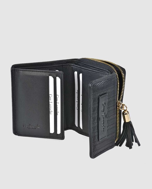 Cartera pequeña de mujer Guy Laroche de piel grabada en negro con monedero