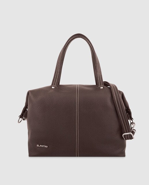 Bowling bag El Potro castanho-escuro em pele bovina com aplique metálico da marca