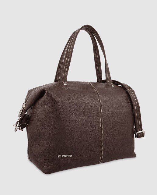 Bowling bag El Potro castanho-escuro em pele bovina com aplique metálico da marca