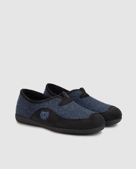 Zapatillas de casa de hombre Dustin de lana azul con bordado