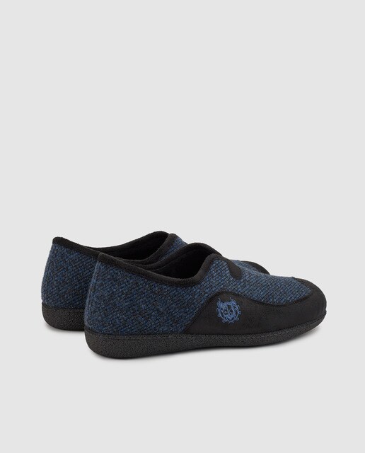 Zapatillas de casa de hombre Dustin de lana azul con bordado