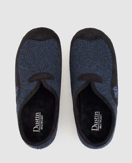 Zapatillas de casa de hombre Dustin de lana azul con bordado