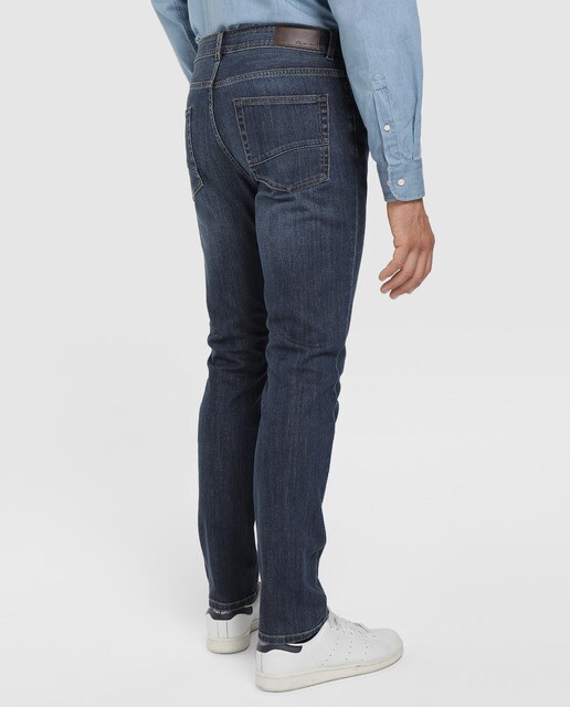 Jeans custom azuis de homem
