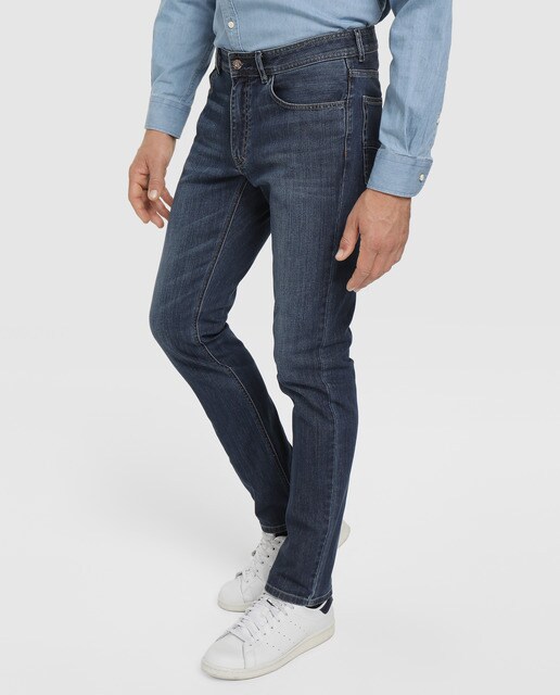 Jeans custom azuis de homem