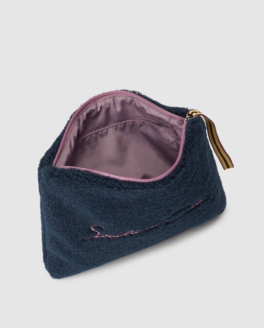 Cartera de mano Southern Cotton de borreguito en azul con cremallera
