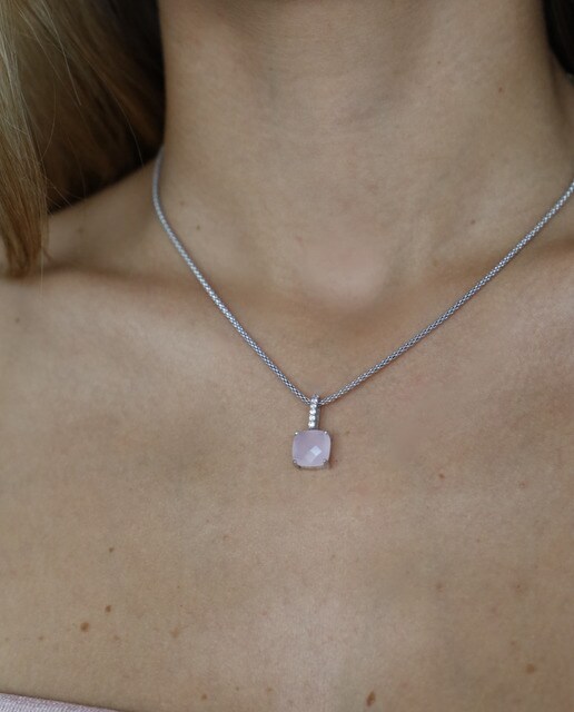 Colgante Alexandra Plata de plata y cuarzo rosa